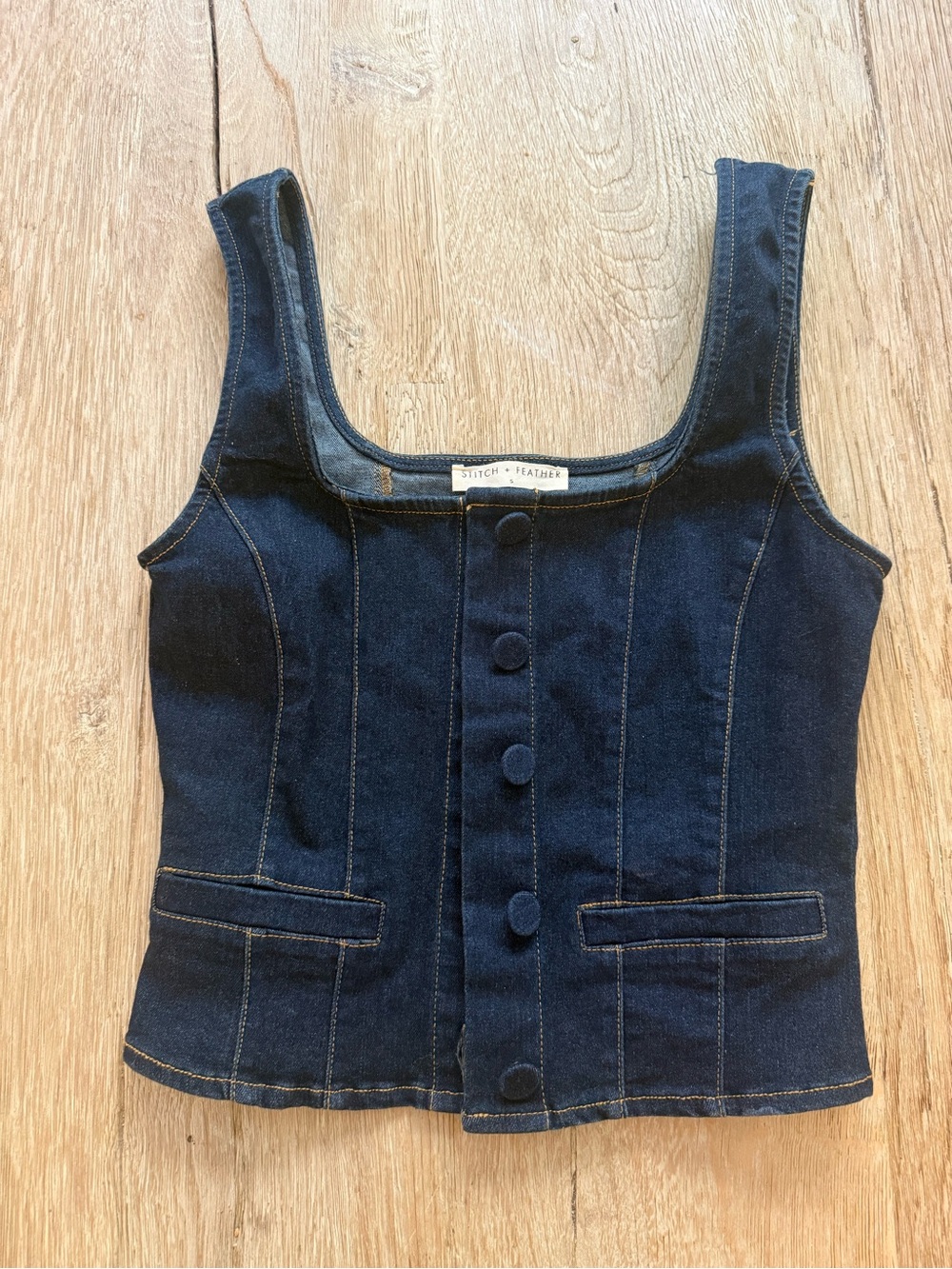 Dark Blue Denim Button-Front Tank Top